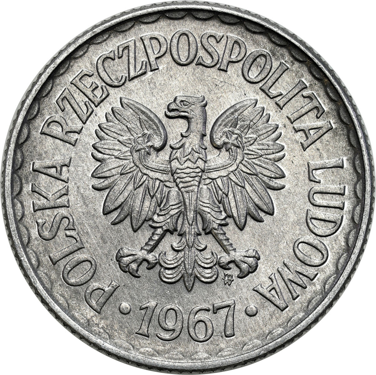 PRL. 1 złoty 1967 aluminium - RZADSZY ROCZNIK